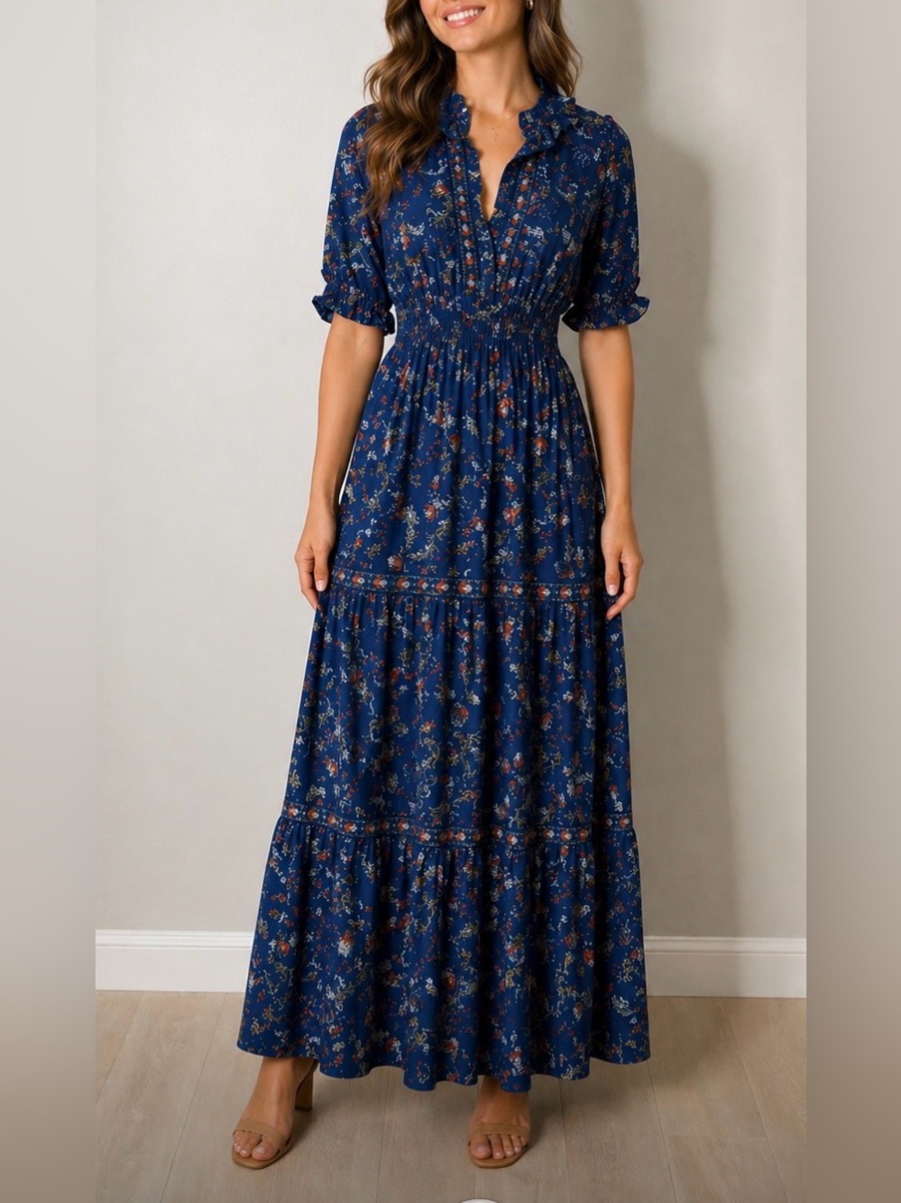 Max Studio Navy Blue Floral Maxi Dress